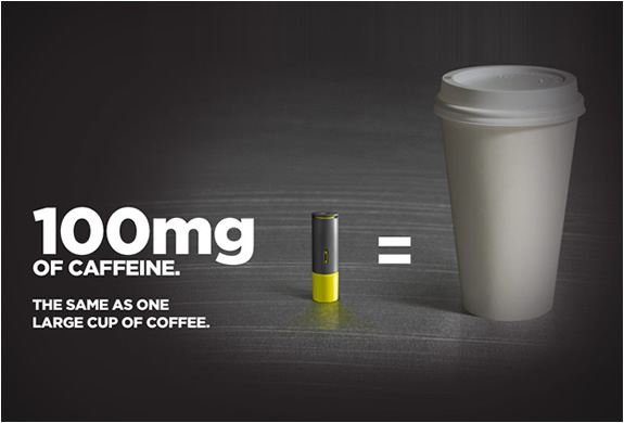 100mg de Cafeína inhalable equivalen a una taza de café grande.